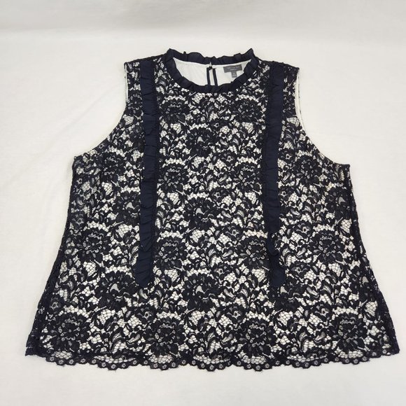 THE LIMITED Plus Sleeveless Ruffle Lace Top Size 2X Black/White Color LIKE NEW! - Picture 8 of 16